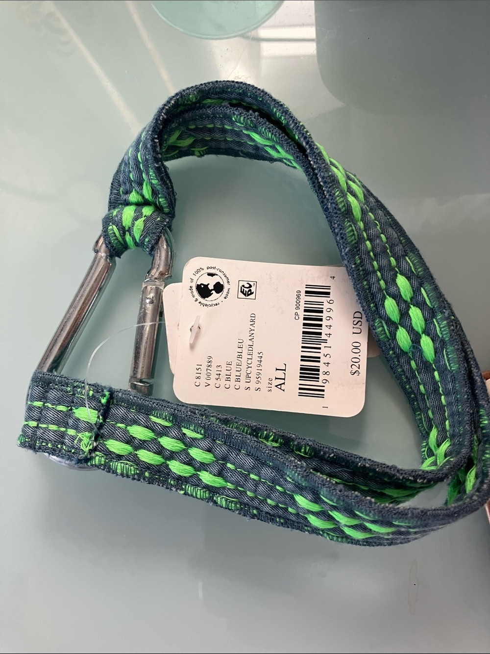 Free People Braided Denim Blue and Neon Green Keychain Strap